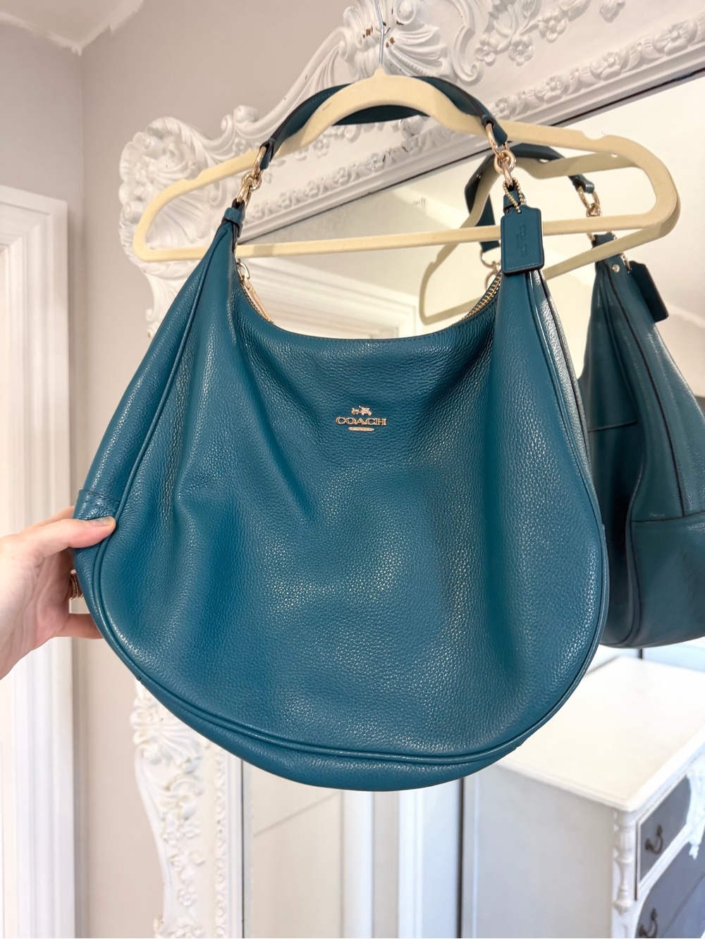 Coach Harley Hobo Atlantic Teal Jade Pebbled Leather Bag